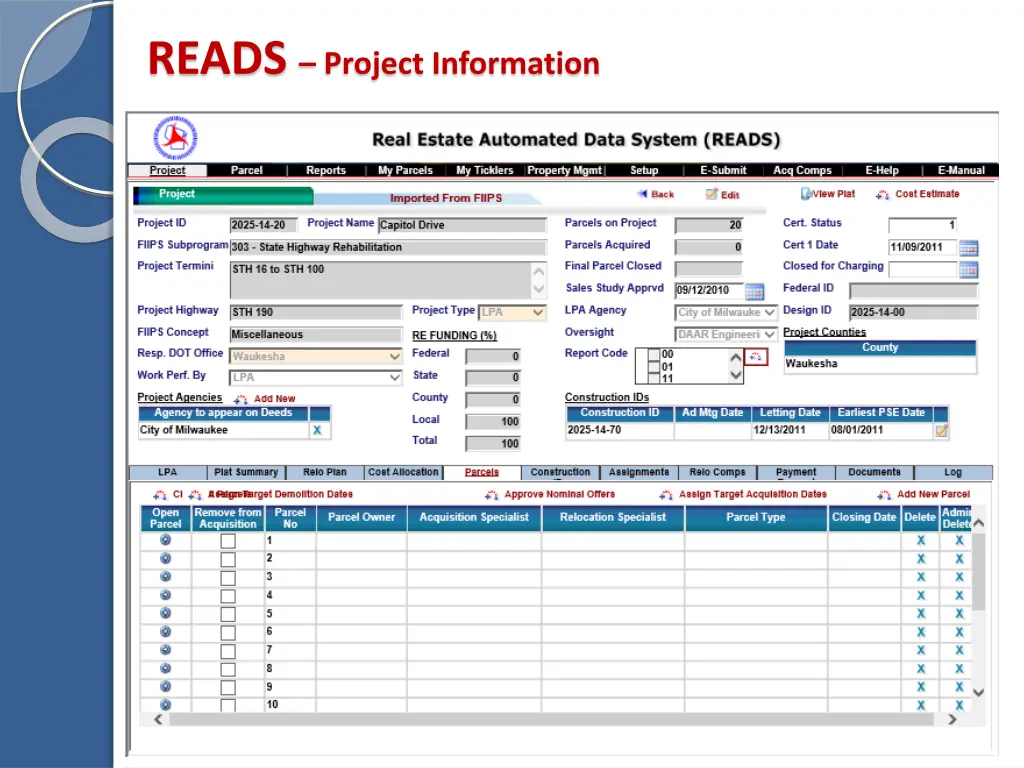 reads project information
