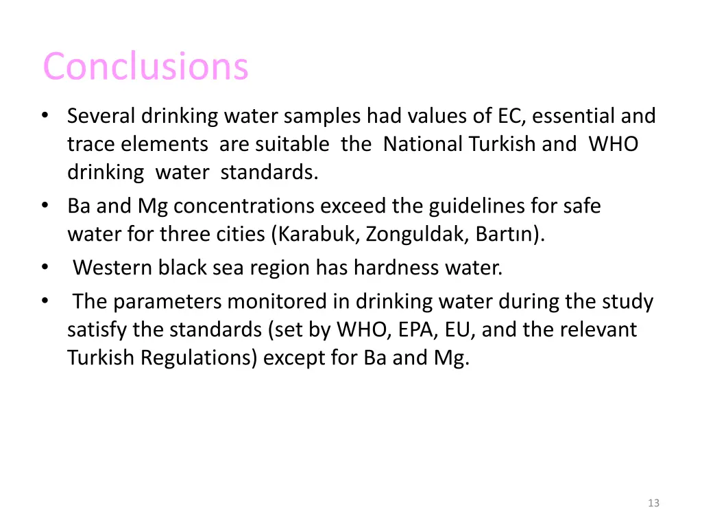 conclusions several drinking water samples