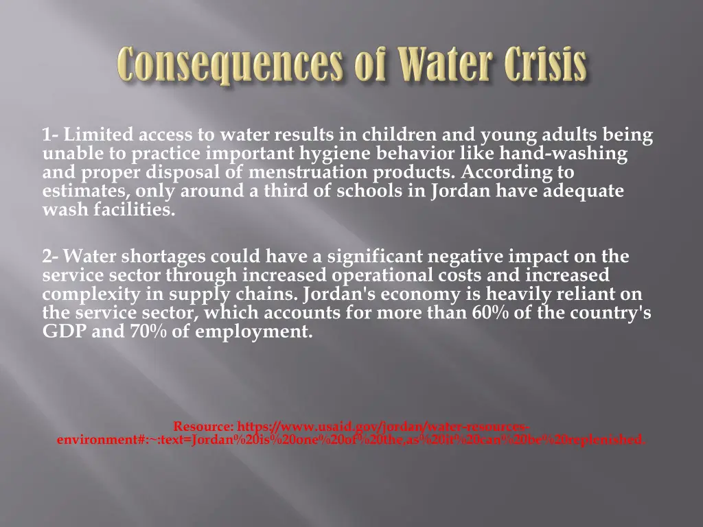 1 limited access to water results in children