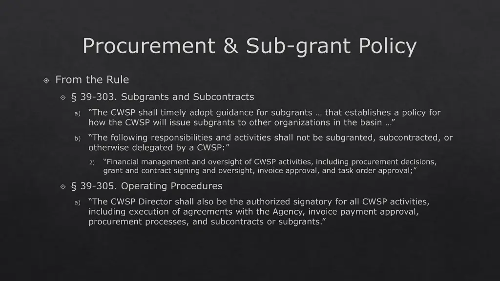 procurement sub grant policy