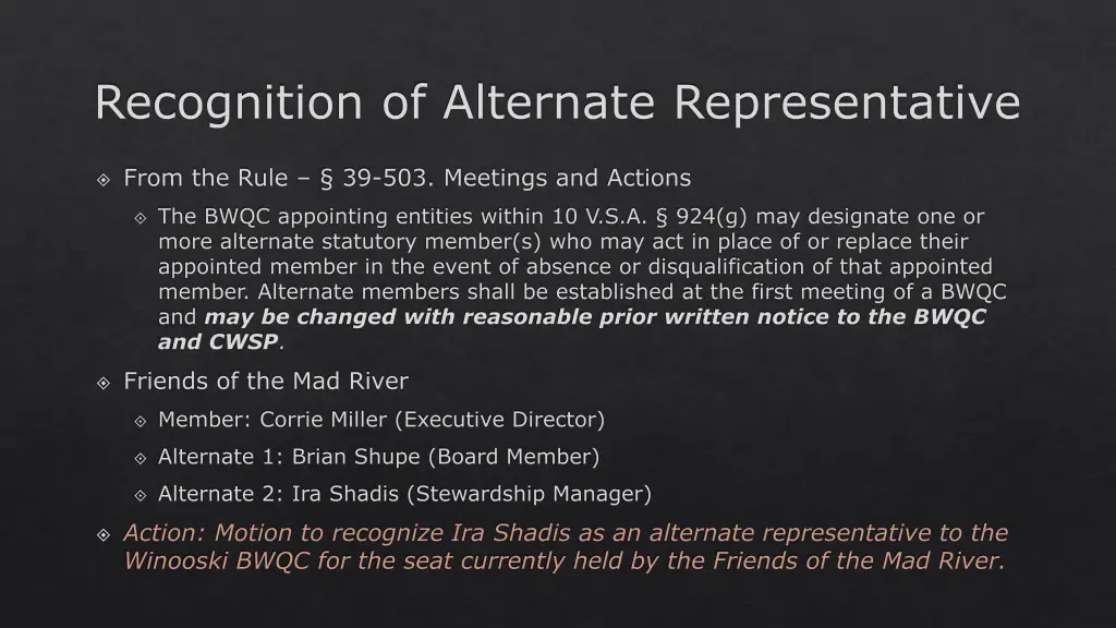 recognition of alternate representative