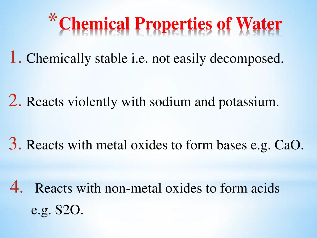 chemical properties of water
