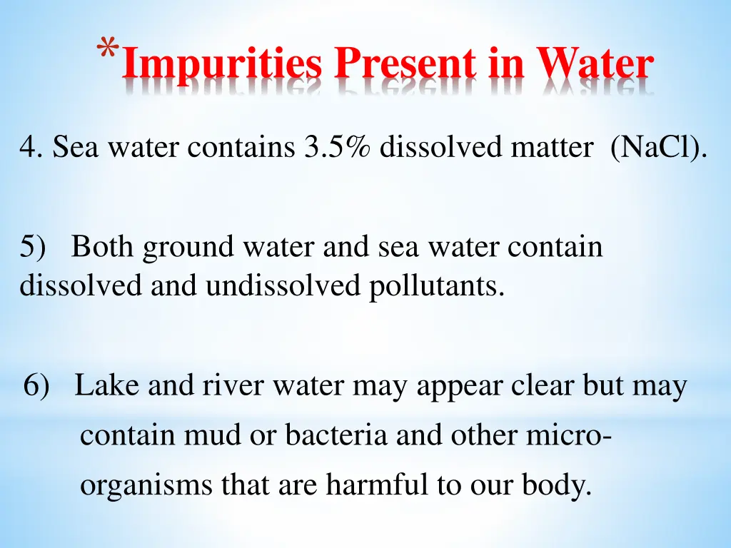 impurities present in water