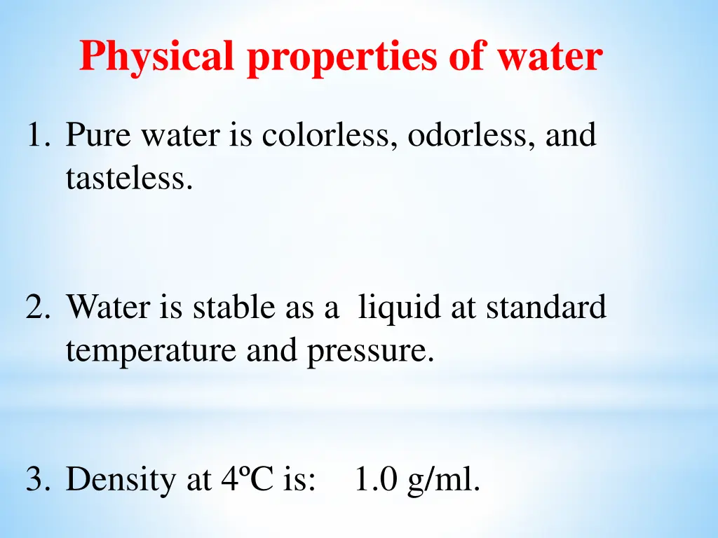 physical properties of water