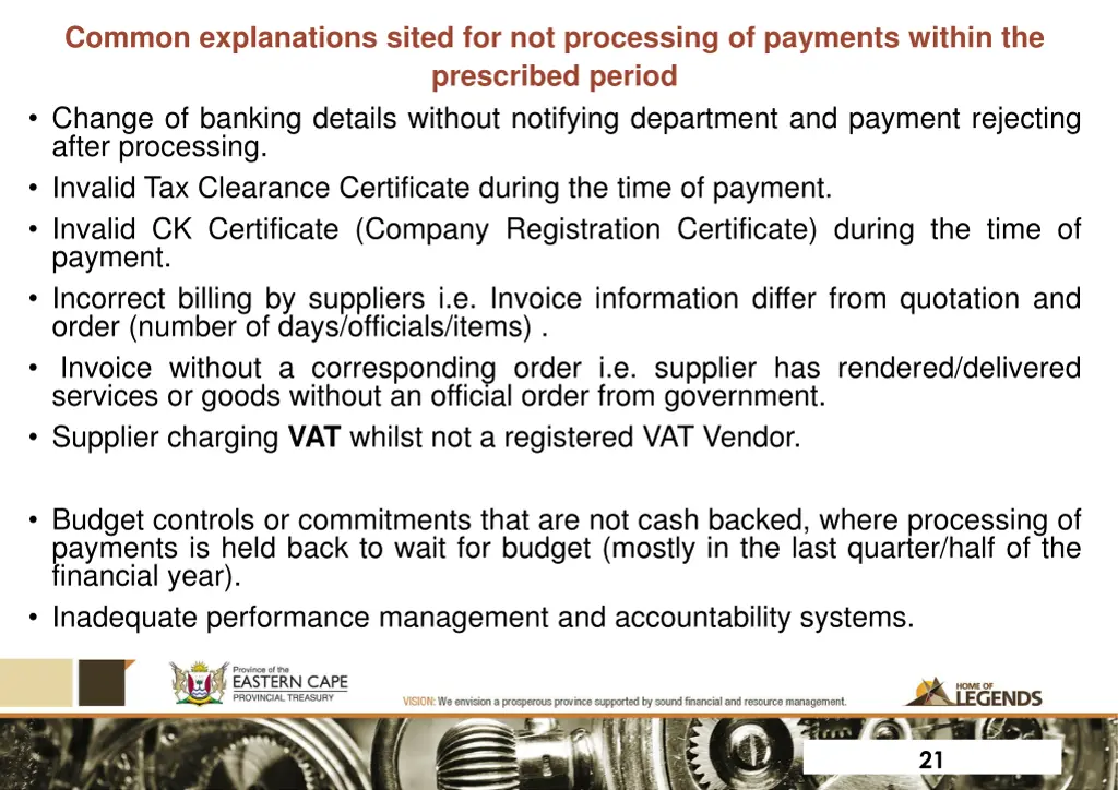 common explanations sited for not processing
