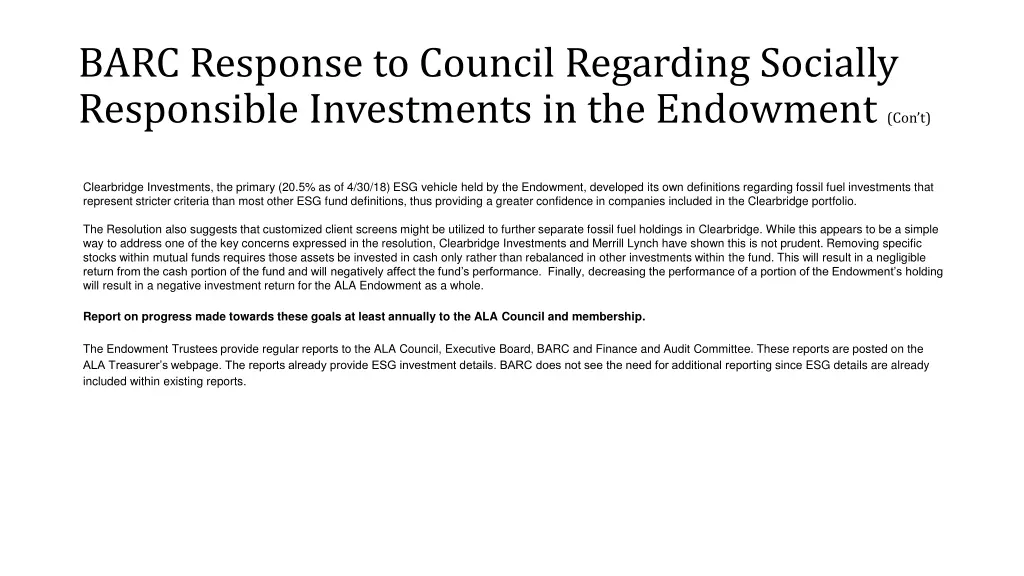 barc response to council regarding socially