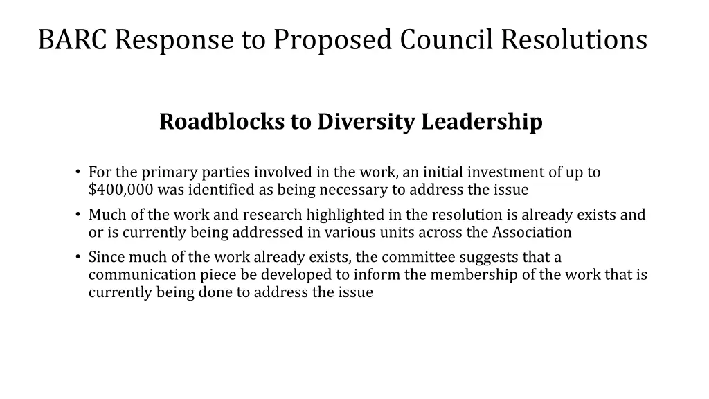 barc response to proposed council resolutions 1