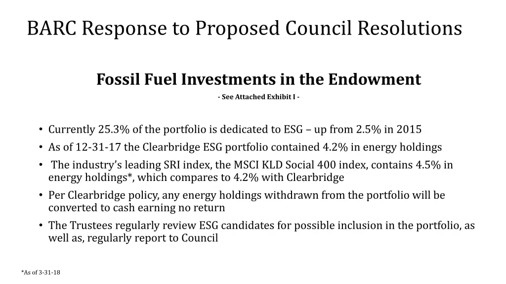 barc response to proposed council resolutions