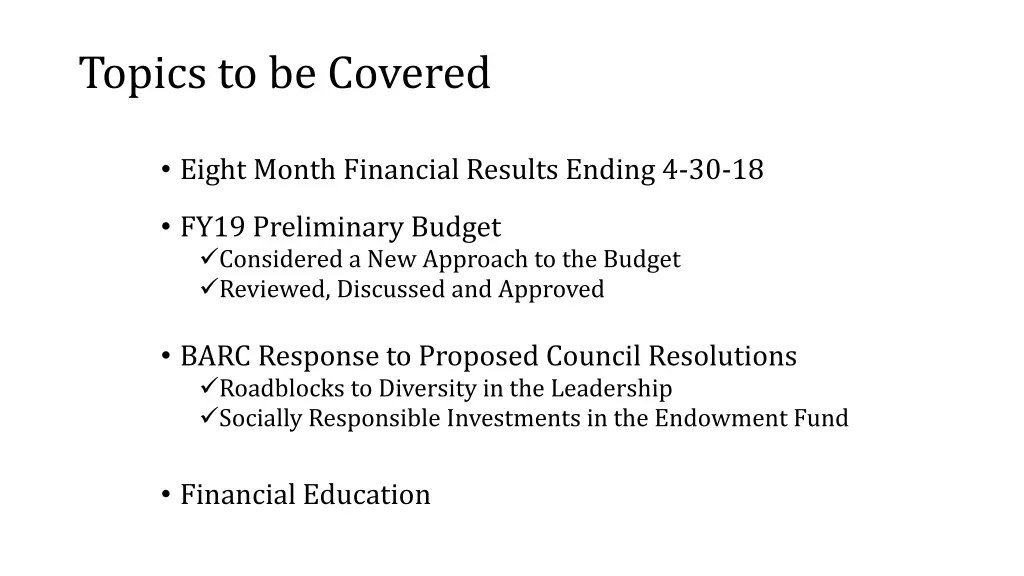 topics to be covered