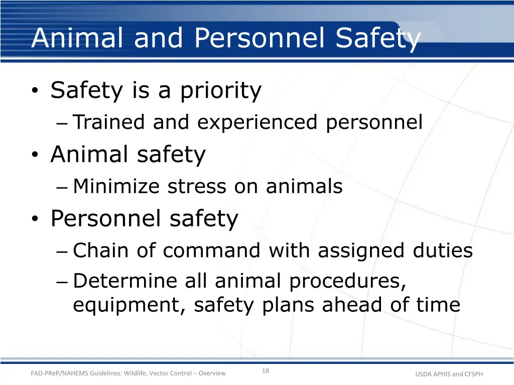 animal and personnel safety
