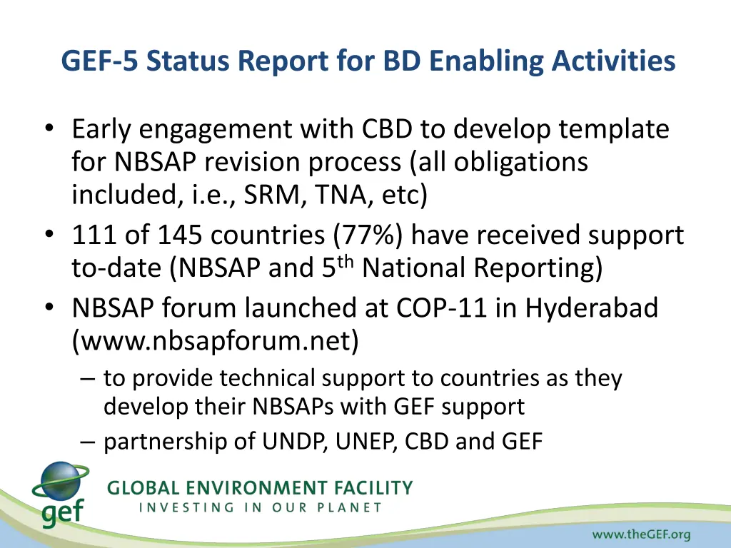 gef 5 status report for bd enabling activities
