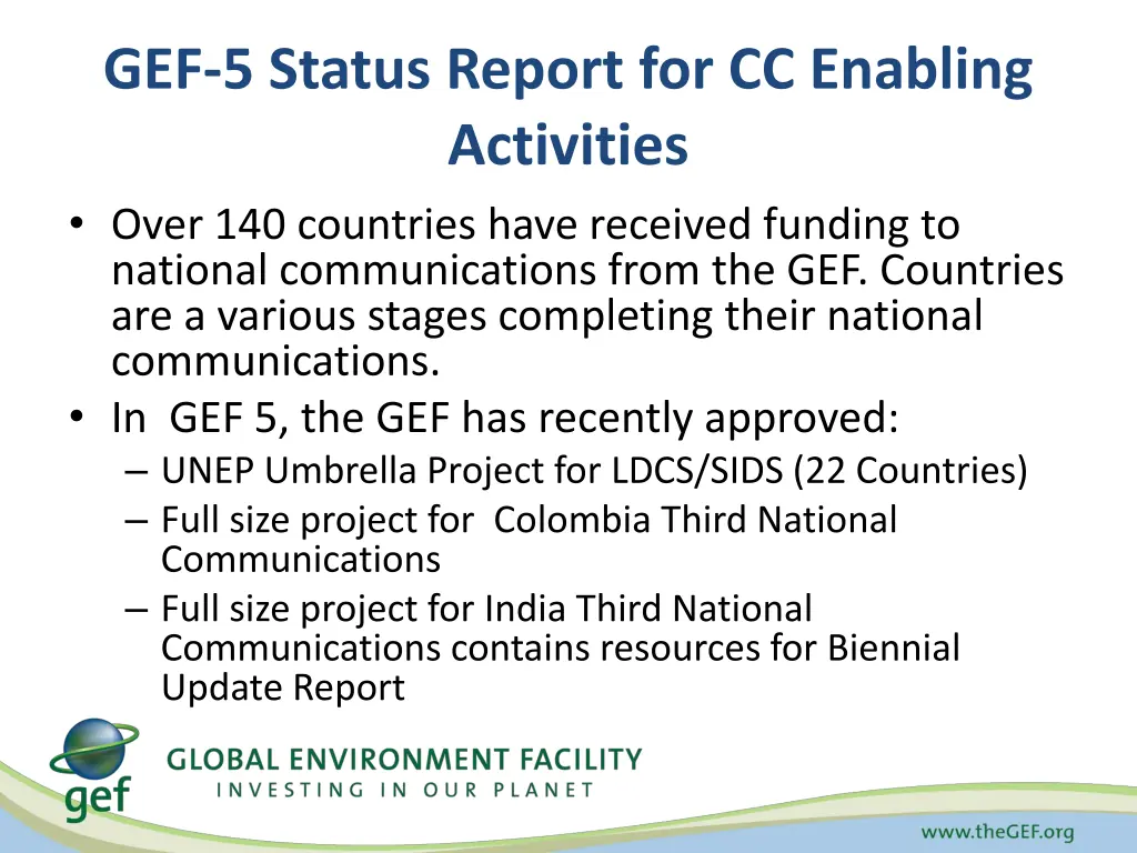 gef 5 status report for cc enabling activities