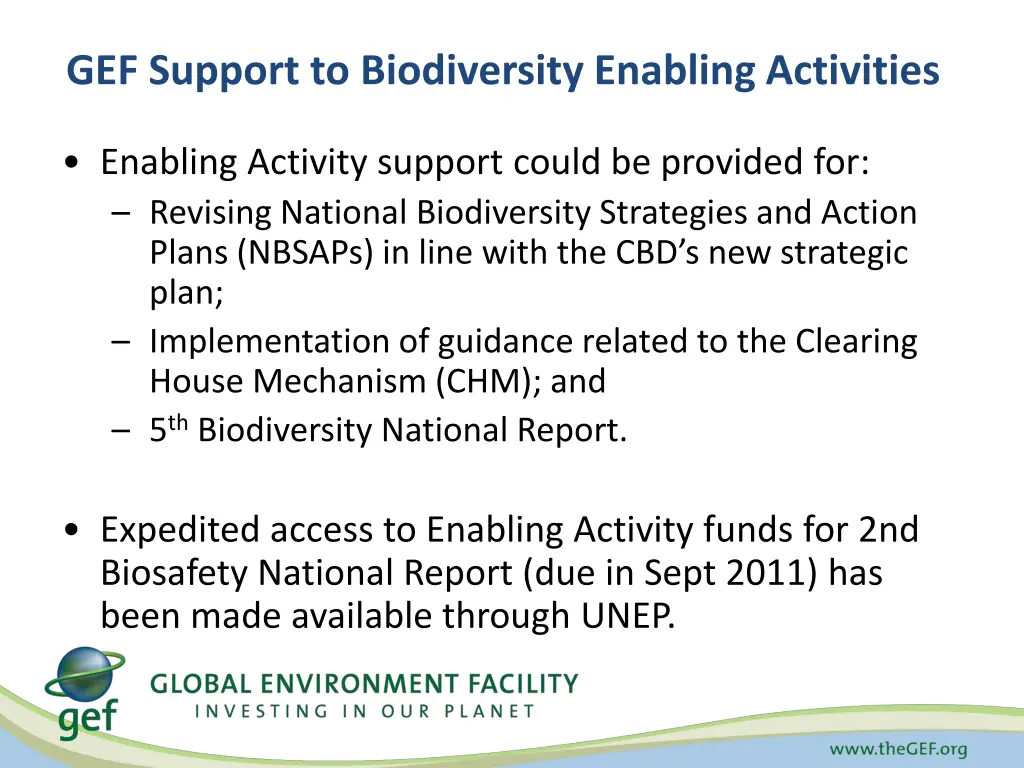 gef support to biodiversity enabling activities 1