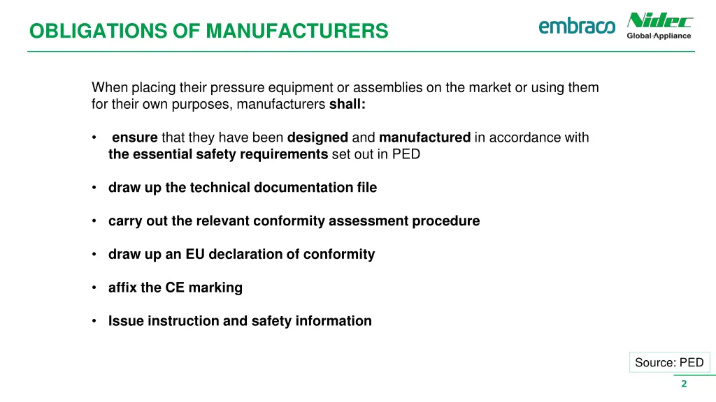 obligations of manufacturers