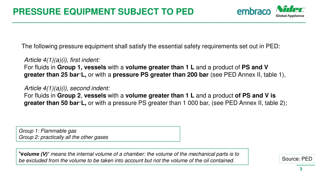 pressure equipment subject to ped