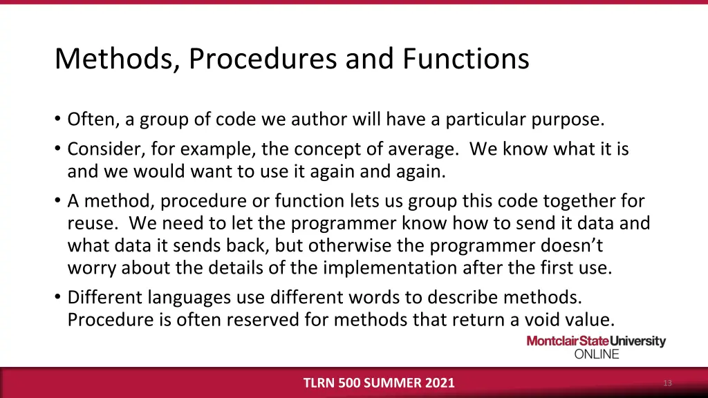 methods procedures and functions