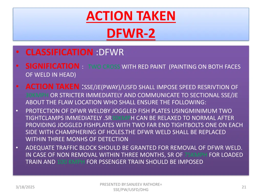 action taken dfwr 2