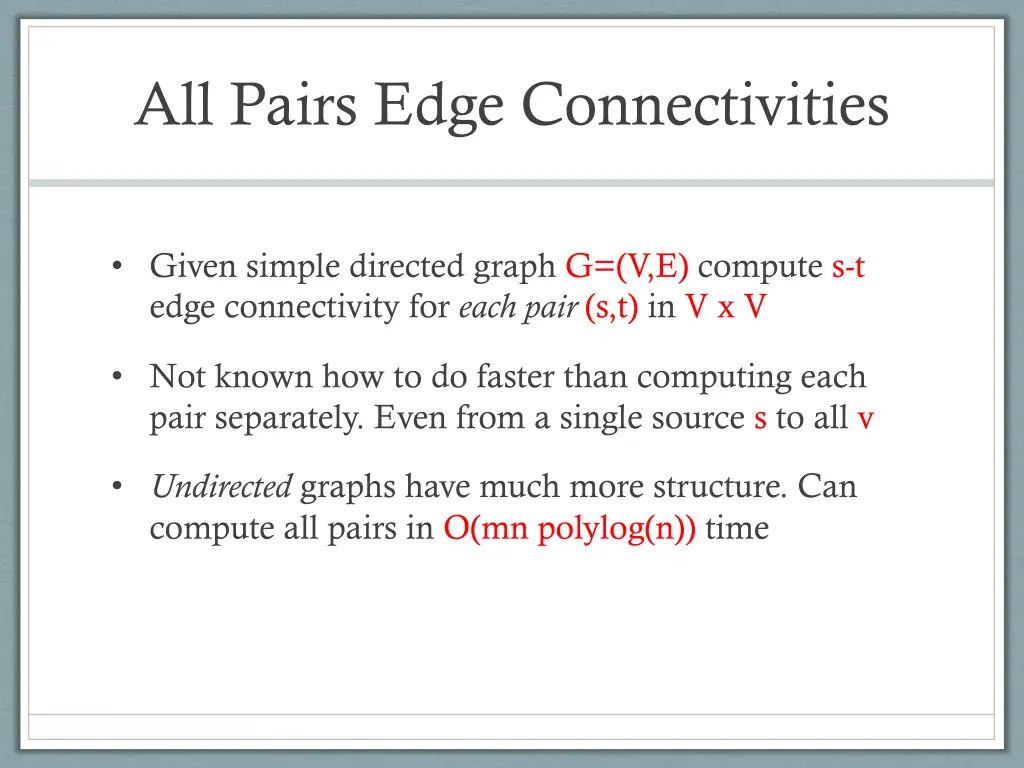 all pairs edge connectivities