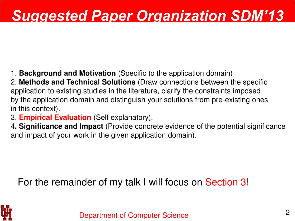 suggested paper organization sdm 13