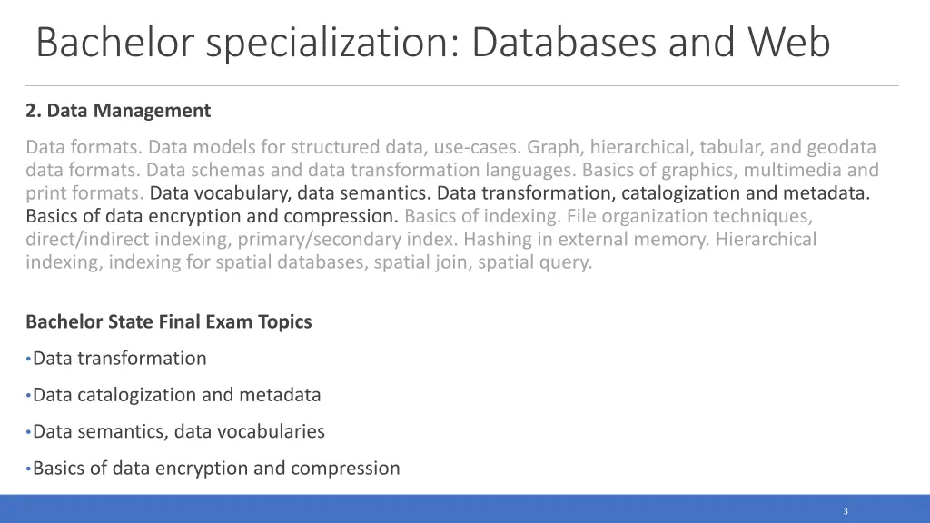 bachelor specialization databases and web