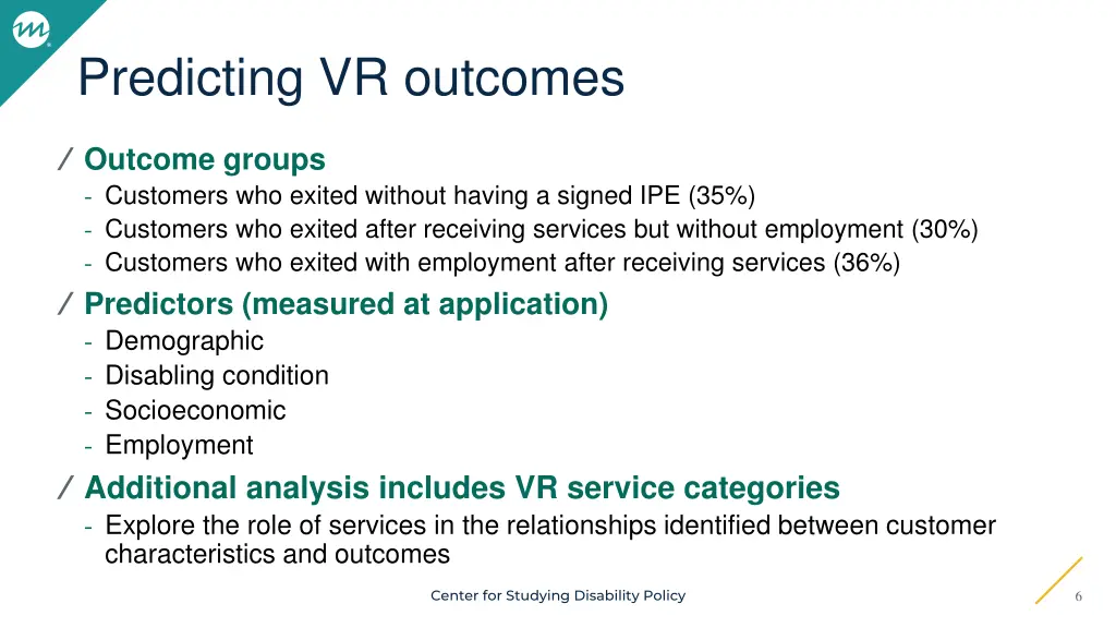 predicting vr outcomes