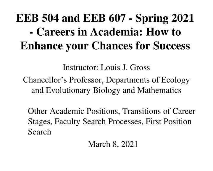 eeb 504 and eeb 607 spring 2021 careers