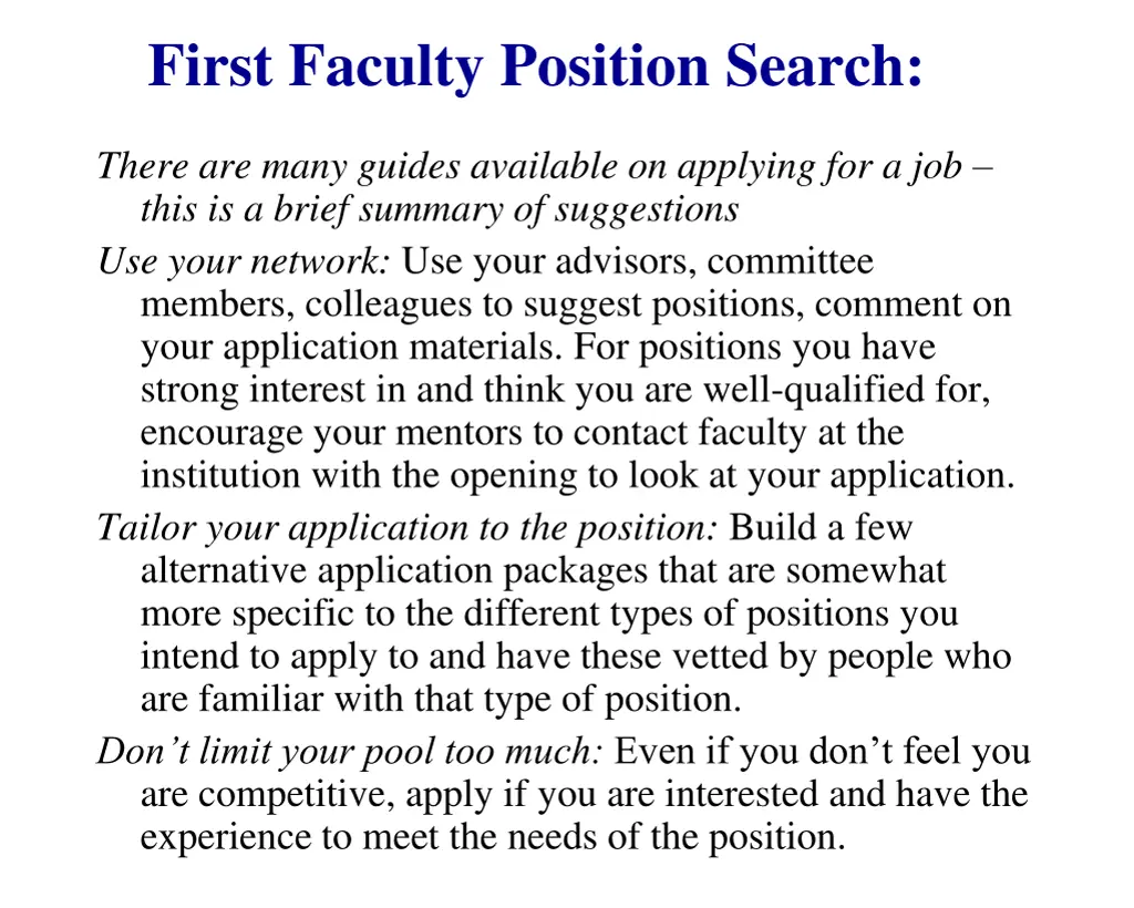 first faculty position search
