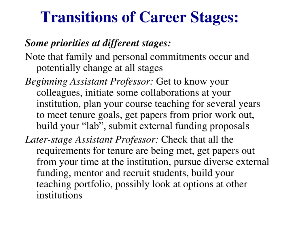 transitions of career stages