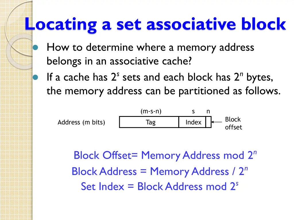 locating a set associative block