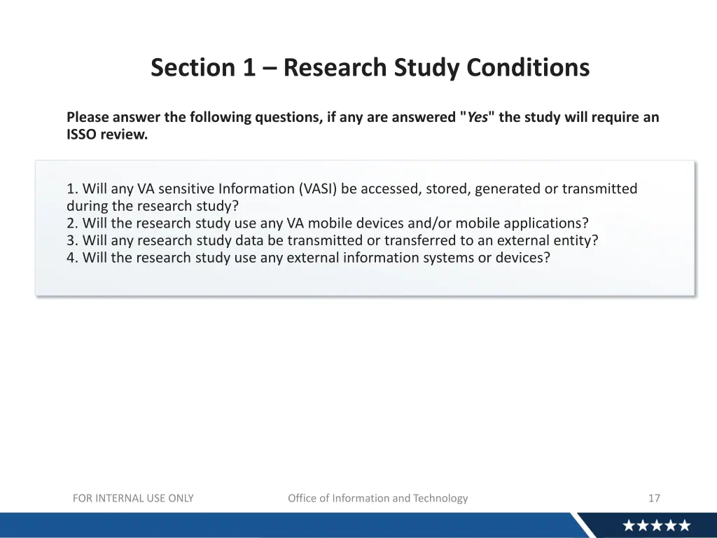 section 1 research study conditions