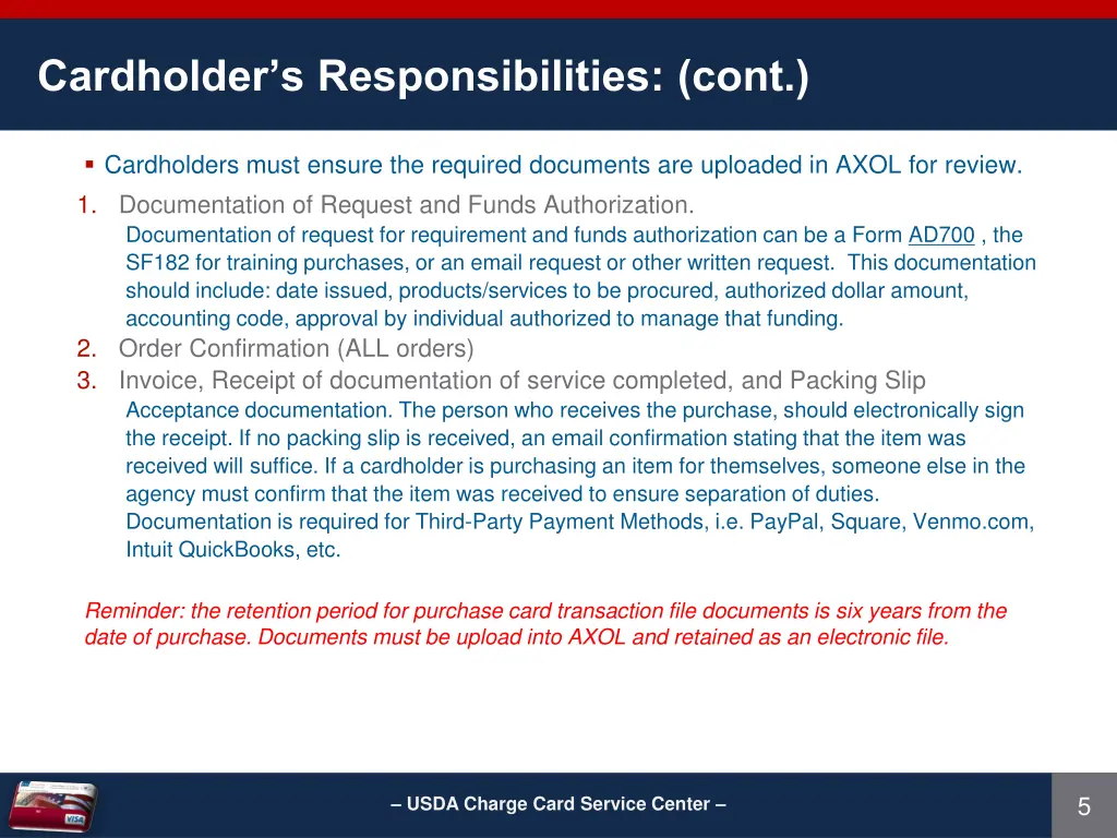 cardholder s responsibilities cont