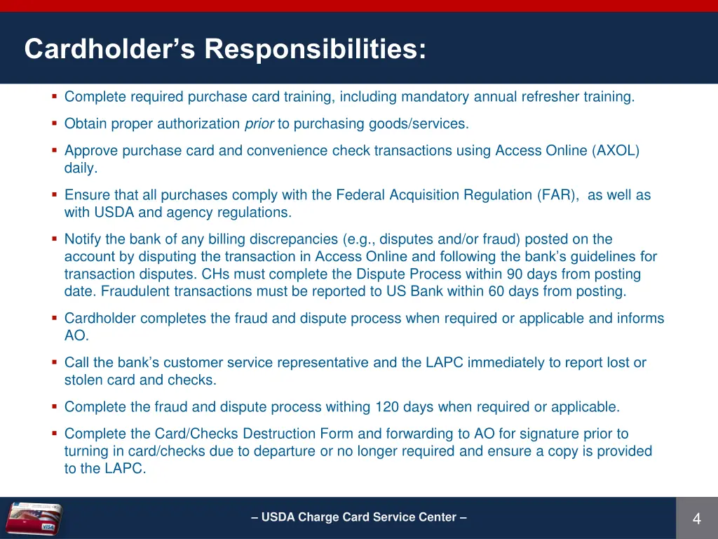 cardholder s responsibilities