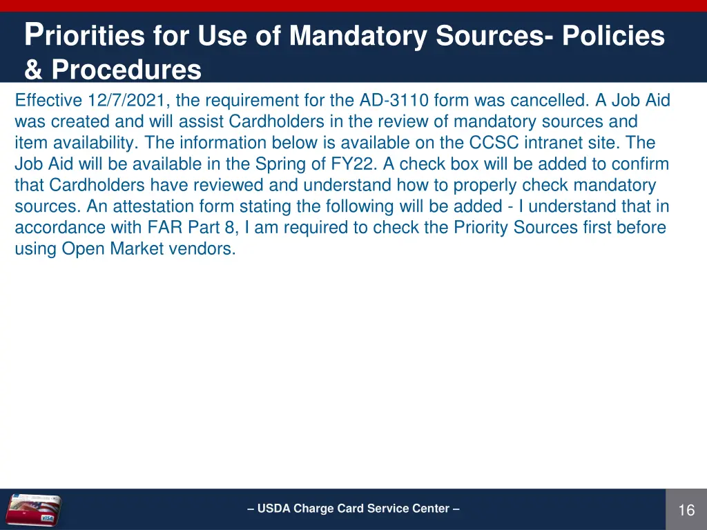 p riorities for use of mandatory sources policies