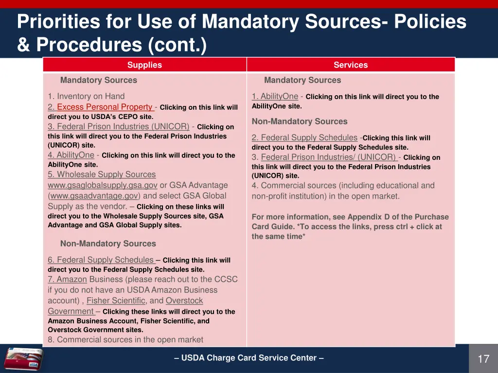 priorities for use of mandatory sources policies