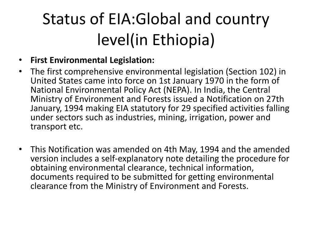 status of eia global and country level in ethiopia