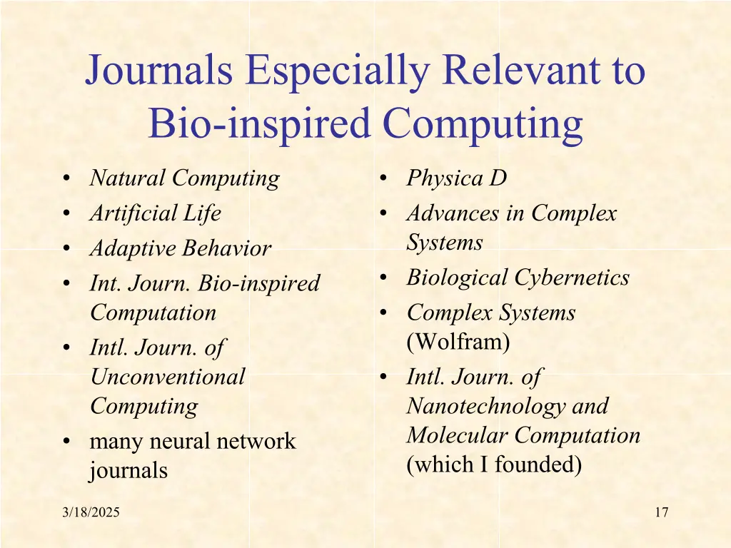 journals especially relevant to bio inspired