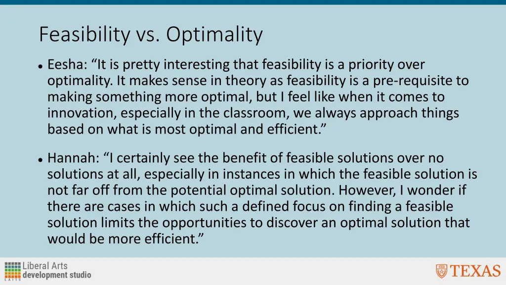 feasibility vs optimality