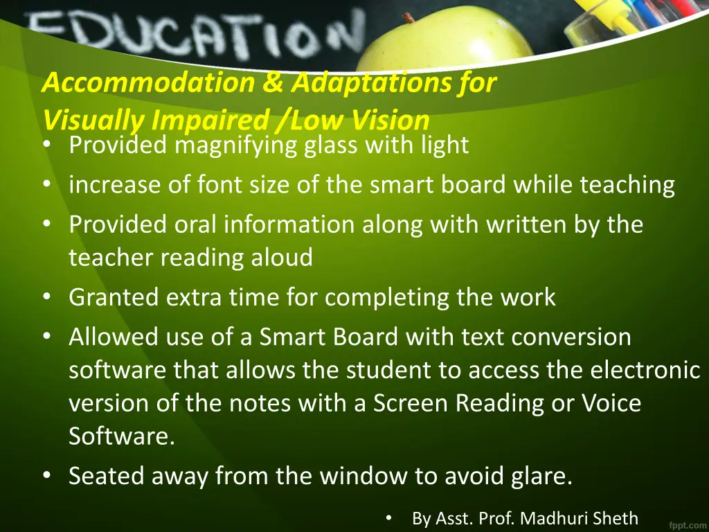 accommodation adaptations for visually impaired