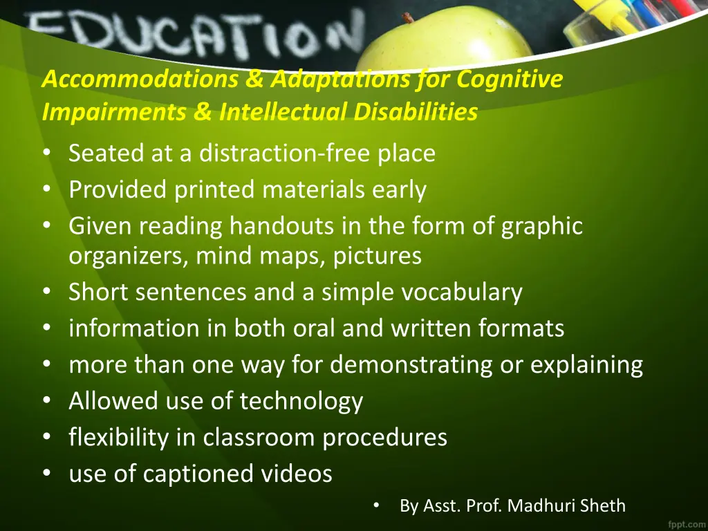 accommodations adaptations for cognitive