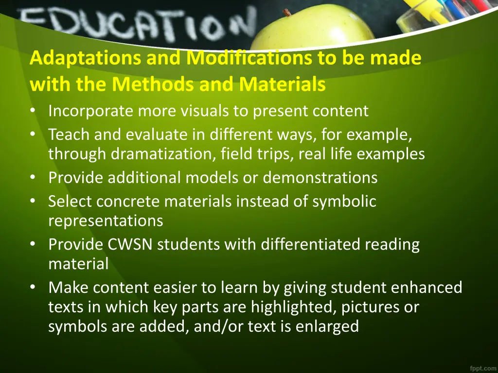 adaptations and modifications to be made with 2
