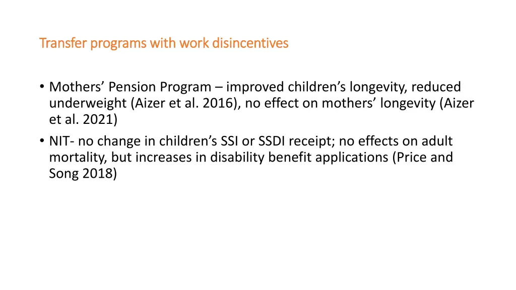 transfer programs with work disincentives