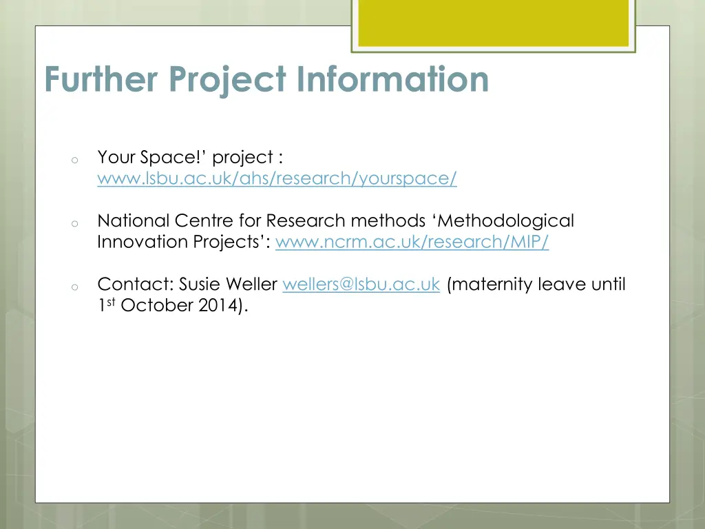further project information