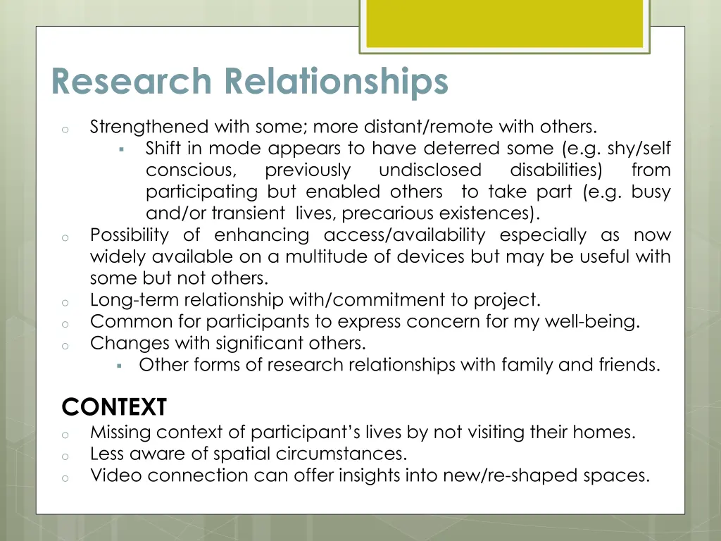 research relationships