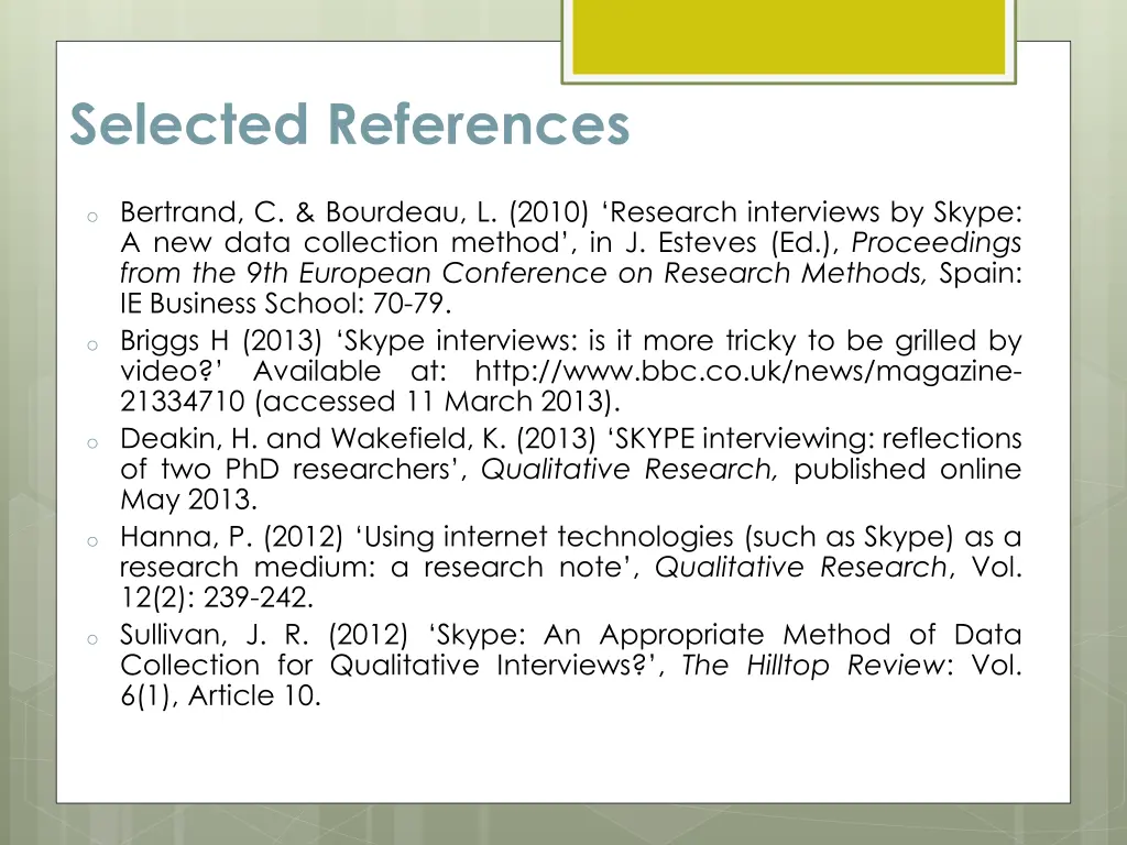 selected references