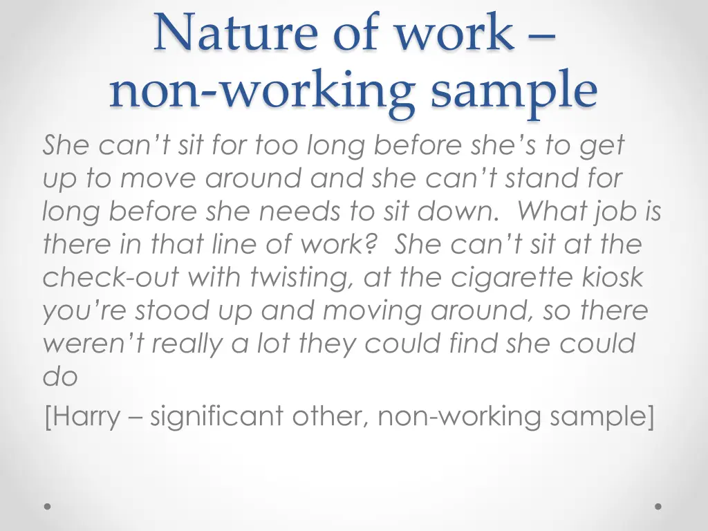 nature of work non working sample