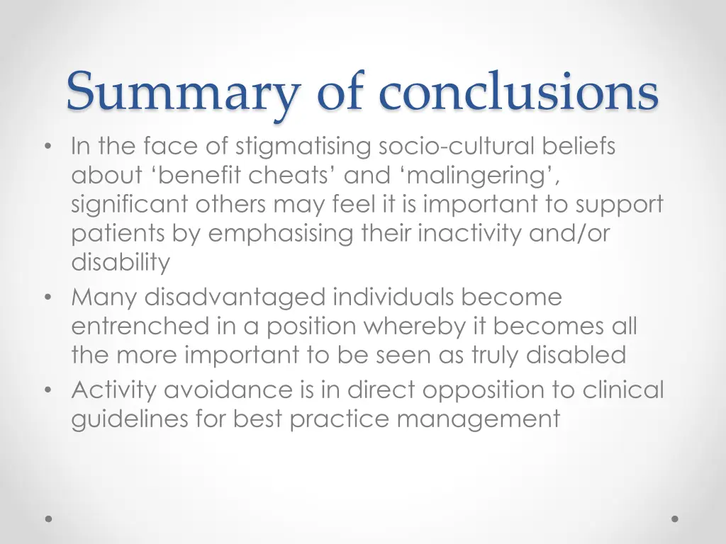 summary of conclusions in the face