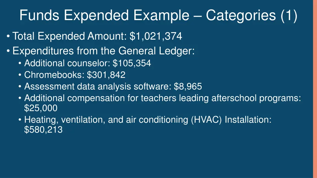funds expended example categories 1