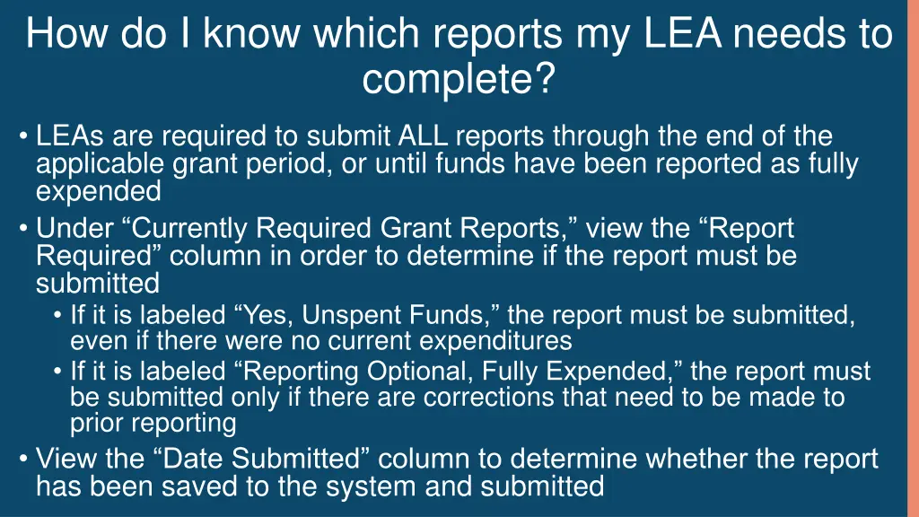 how do i know which reports my lea needs