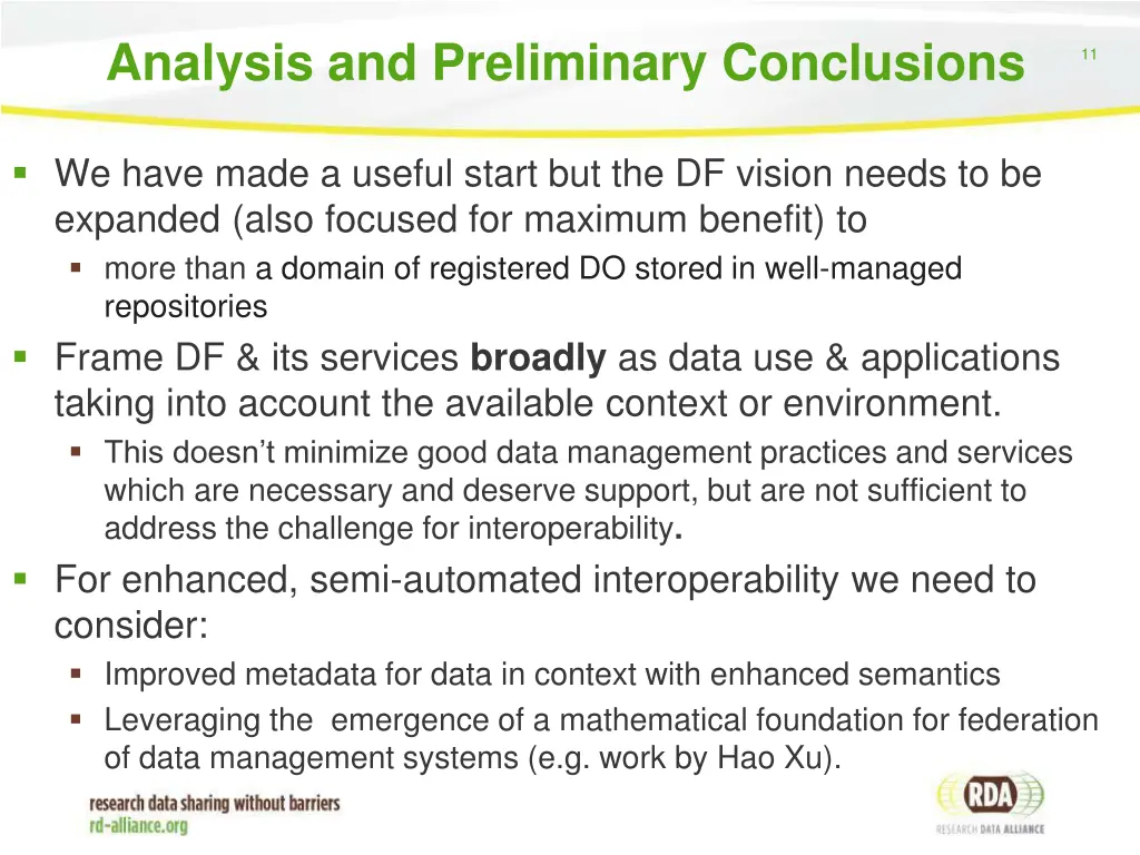 analysis and preliminary conclusions