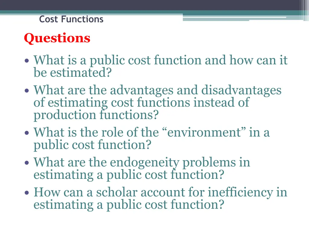cost functions questions